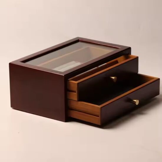 Luxury wooden jewelry box with compartments for rings, earrings, watches