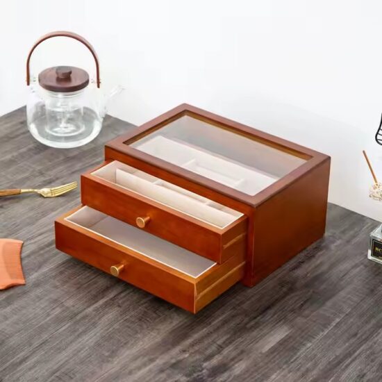 Luxury wooden jewelry box with compartments for rings, earrings, watches