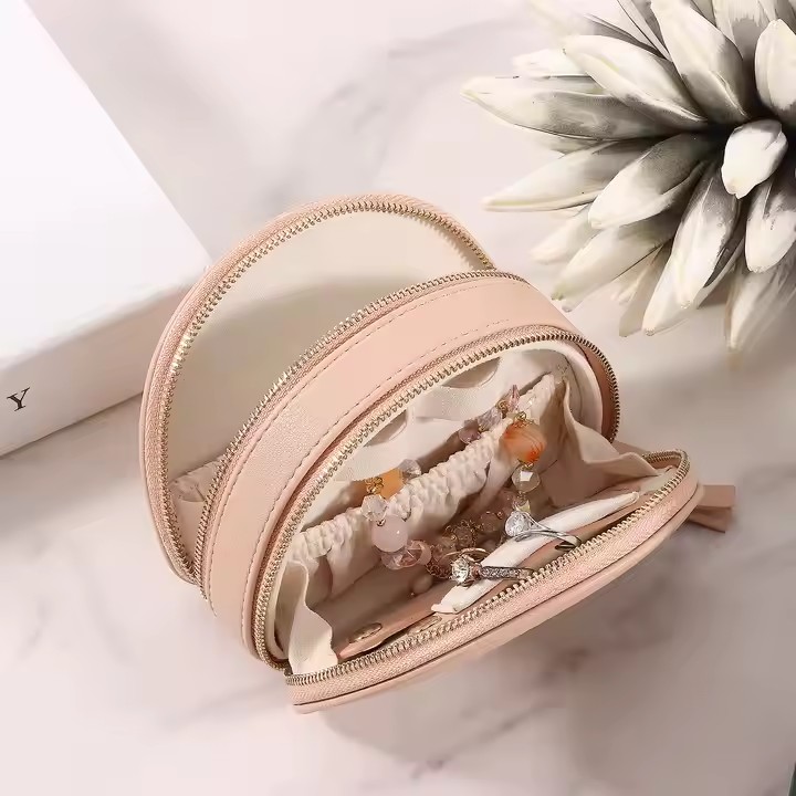 Premium Travel Size Real Leather Jewelry Box with Compartments