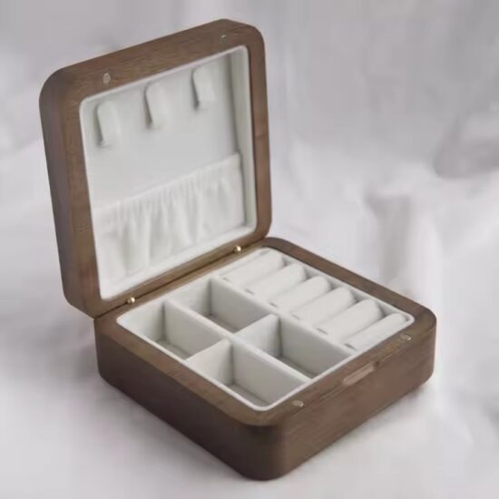 Portable luxury wooden jewelry box with soft velvet interior