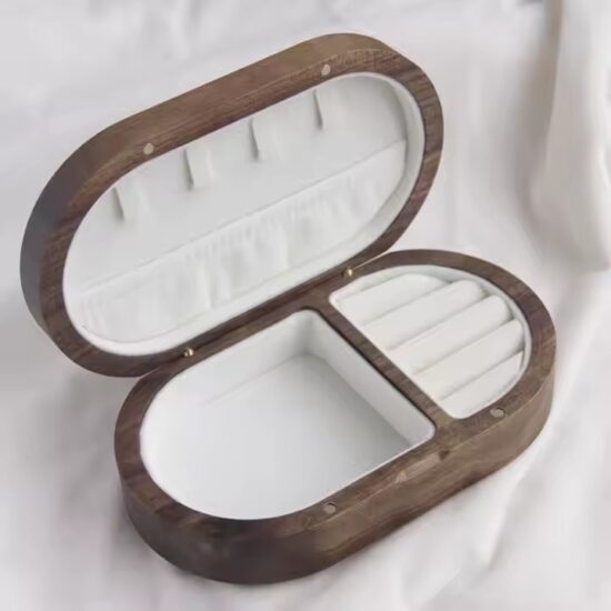 Portable luxury wooden jewelry box with soft velvet interior