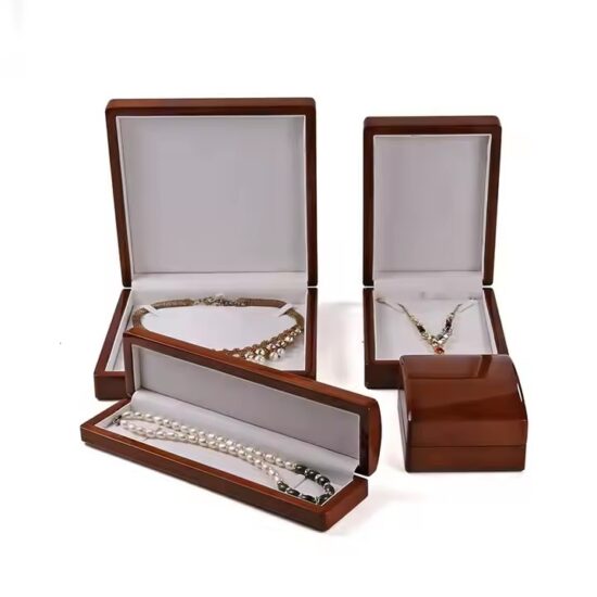 Portable luxury wooden jewelry box with soft velvet interior
