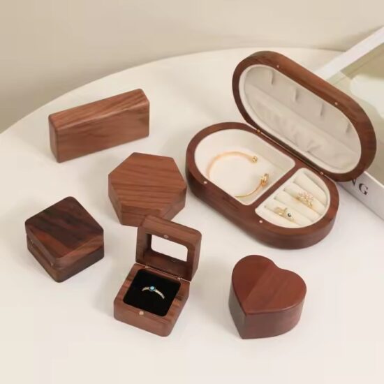 Portable luxury wooden jewelry box with soft velvet interior