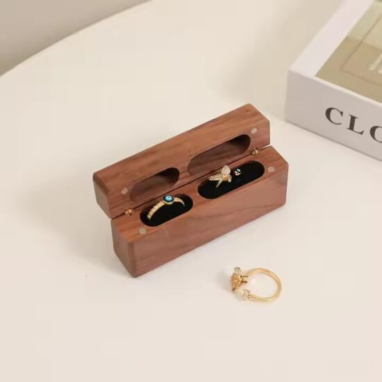 Portable luxury wooden jewelry box with soft velvet interior