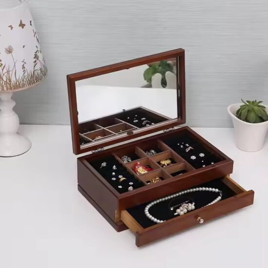 Luxury multifunctional wooden jewelry box with customizable compartments