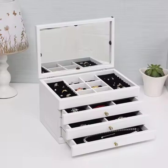 Luxury multifunctional wooden jewelry box with customizable compartments