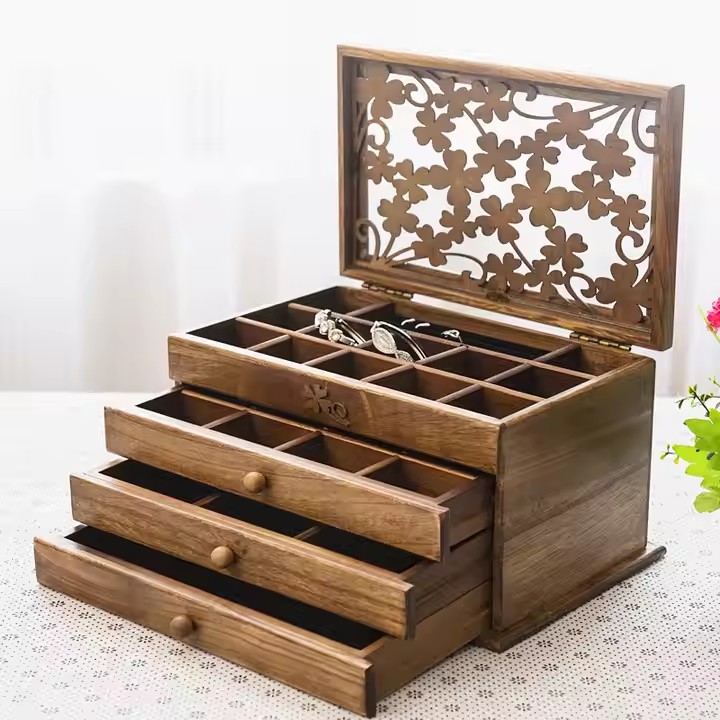 Luxury multifunctional wooden jewelry box with customizable compartments
