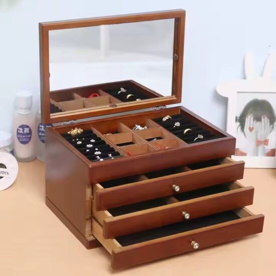 Luxury multifunctional wooden jewelry box with customizable compartments