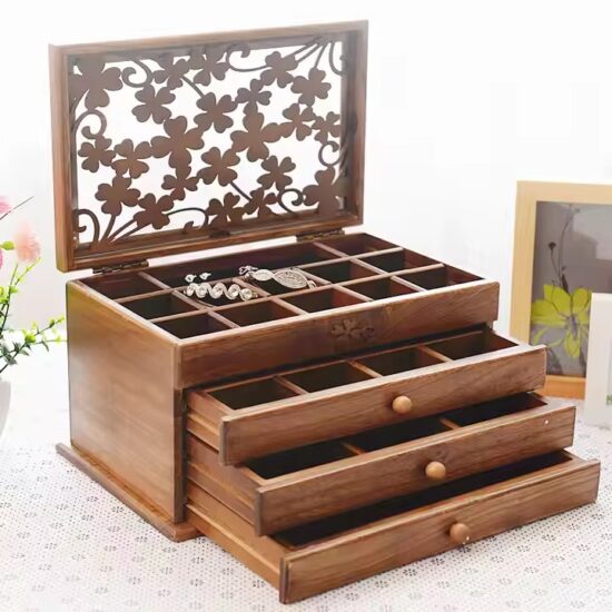 Luxury multifunctional wooden jewelry box with customizable compartments