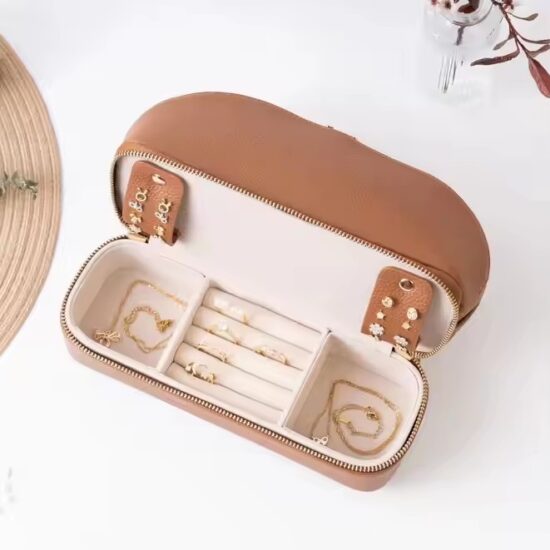 Personalized Travel Leather Jewelry Box with Compartments