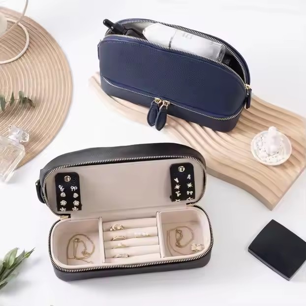 Personalized Travel Leather Jewelry Box with Compartments