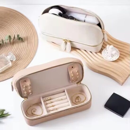 Personalized Travel Leather Jewelry Box with Compartments