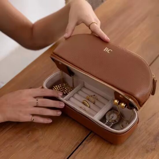 Personalized Travel Leather Jewelry Box with Compartments