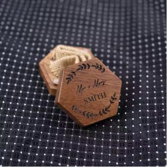 Elegant wooden ring box for wedding with velvet insert

