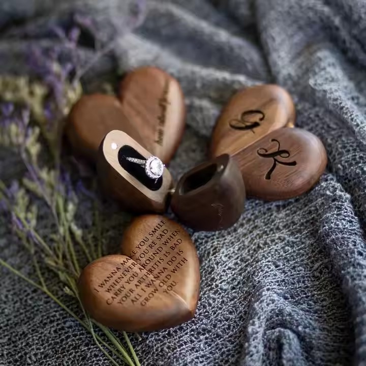 Elegant wooden ring box for wedding with velvet insert