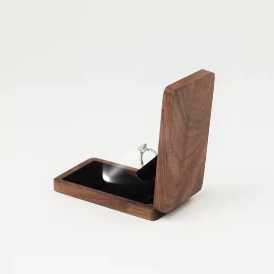 Elegant wooden ring box for wedding with velvet insert

