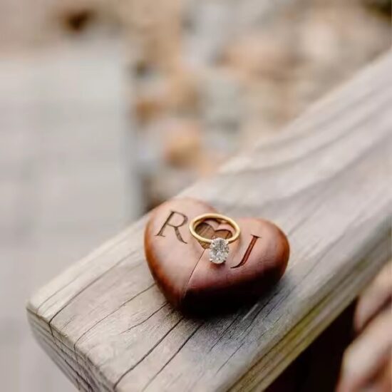 Elegant wooden ring box for wedding with velvet insert

