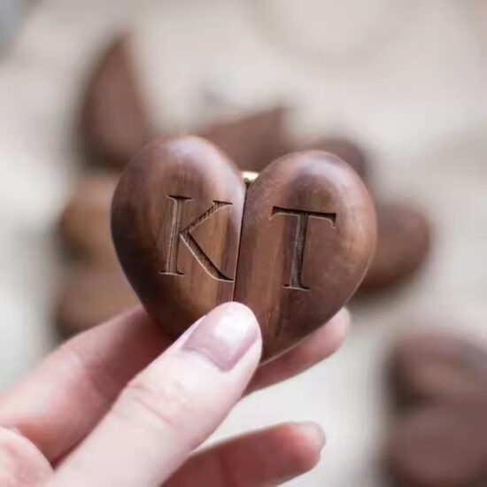 Elegant wooden ring box for wedding with velvet insert

