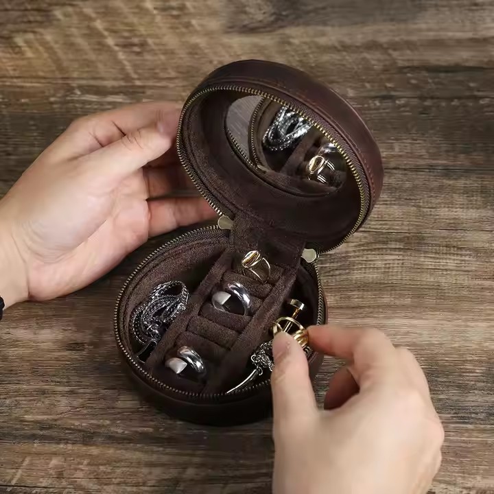 Luxury Leather Travel Jewelry Box with Soft Compartments