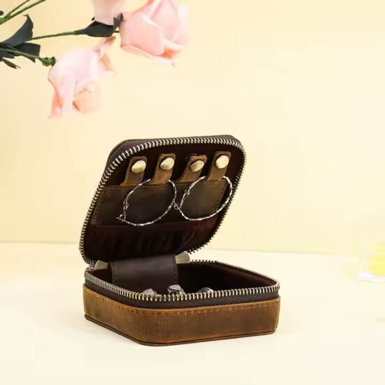 Luxury Leather Travel Jewelry Box with Soft Compartments