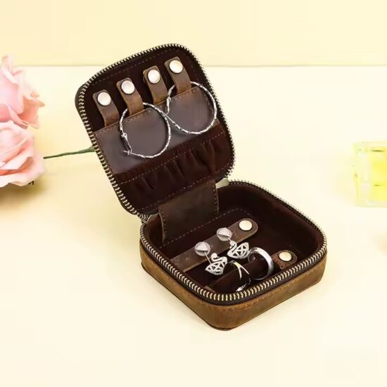 Luxury Leather Travel Jewelry Box with Soft Compartments