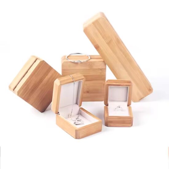 Custom wooden jewelry box with logo engraving and velvet interior