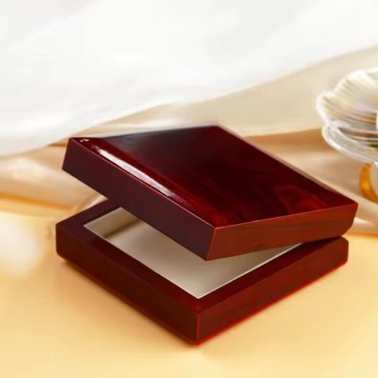 Custom wooden jewelry box with logo engraving and velvet interior