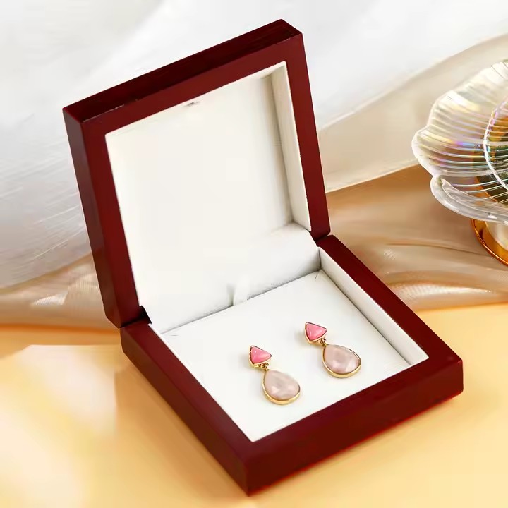 Custom wooden jewelry box with logo engraving and velvet interior