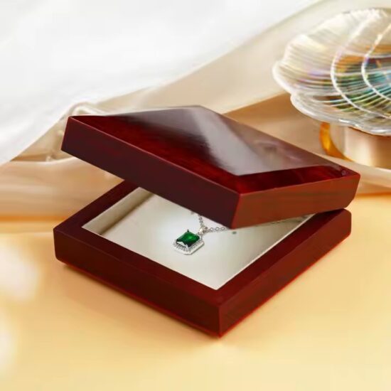 Custom wooden jewelry box with logo engraving and velvet interior