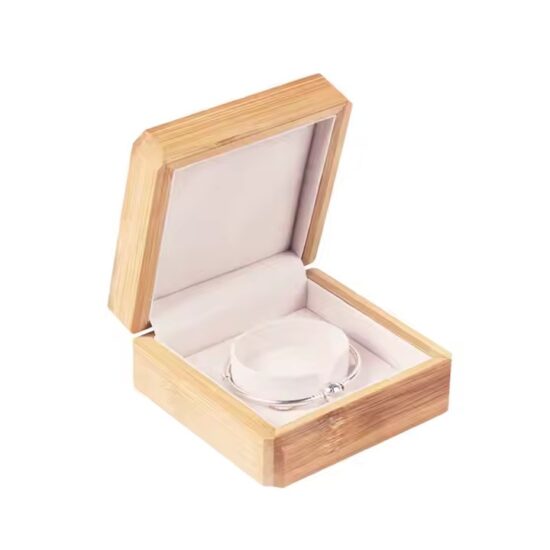 Custom wooden jewelry box with logo engraving and velvet interior