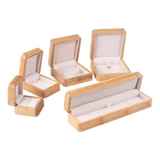 Custom wooden jewelry box with logo engraving and velvet interior