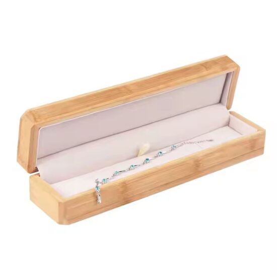 Custom wooden jewelry box with logo engraving and velvet interior