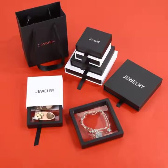 Custom Logo Luxury Paper Jewelry Boxes with Velvet Inserts
