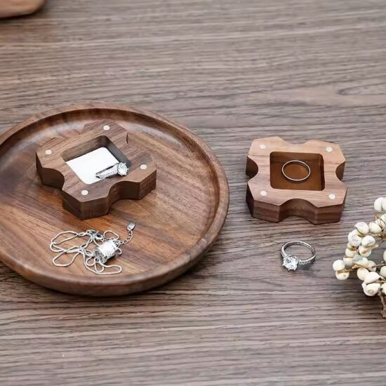 Handmade walnut wood jewelry storage box with velvet interior