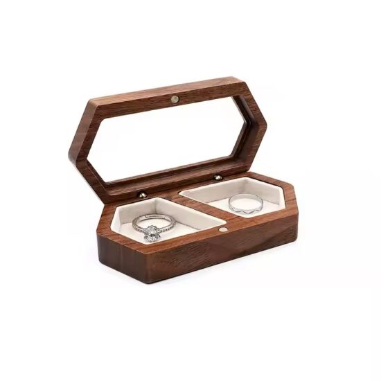 Handmade walnut wood jewelry storage box with velvet interior