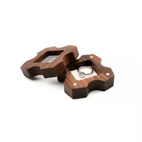 Handmade walnut wood jewelry storage box with velvet interior