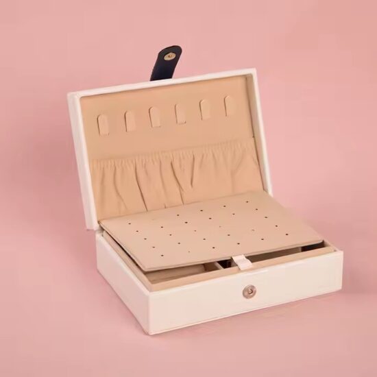 Customizable Women’s Genuine Leather Travel Jewelry Box with Logo
