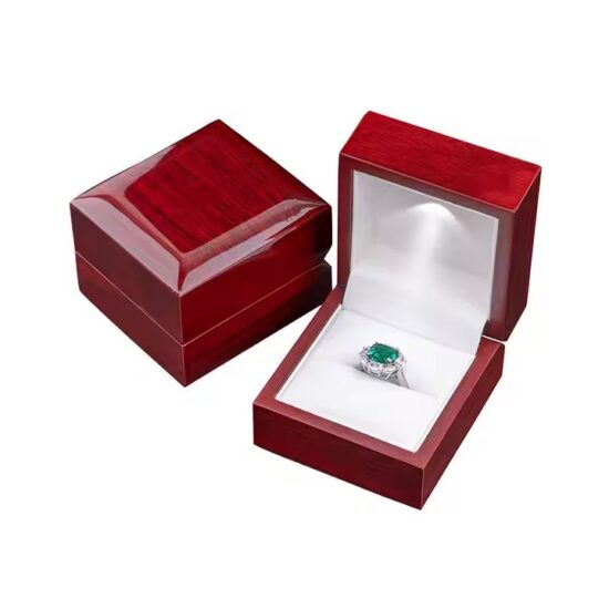 Luxury wooden jewelry box with high-gloss finish and velvet interior