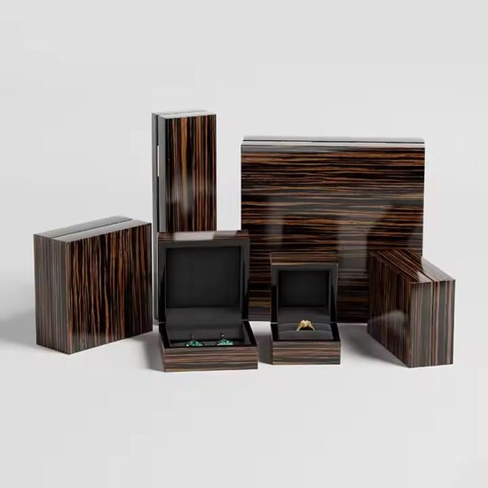 Luxury wooden jewelry box with high-gloss finish and velvet interior