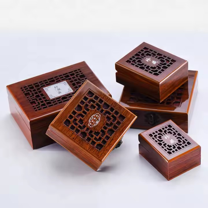Luxury wooden jewelry box with high-gloss finish and velvet interior