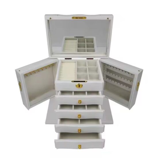 Luxury wooden jewelry gift box with soft velvet lining and engraved logo