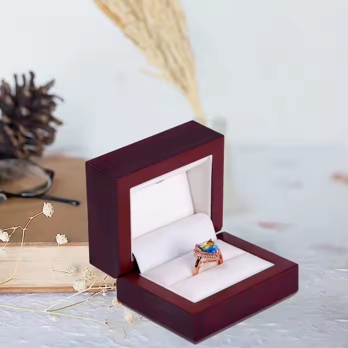 Premium luxury wooden jewelry box with velvet interior and polished finish