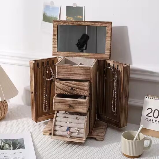 Custom luxury wooden jewelry boxes with velvet-lined interiors