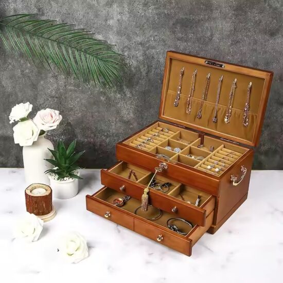 Custom luxury wooden jewelry boxes with velvet-lined interiors