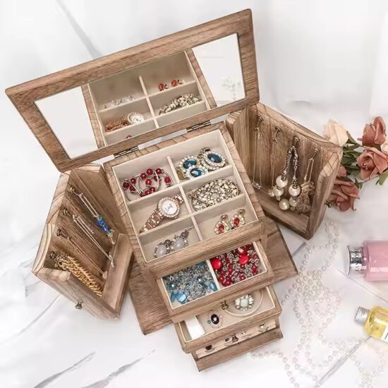 Custom luxury wooden jewelry boxes with velvet-lined interiors
