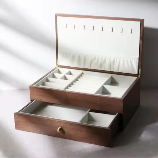 Custom luxury wooden jewelry boxes with velvet-lined interiors