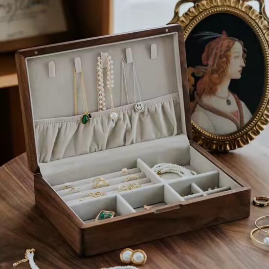 Custom luxury wooden jewelry boxes with velvet-lined interiors