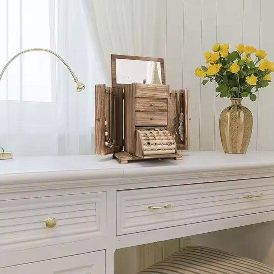 Custom luxury wooden jewelry boxes with velvet-lined interiors