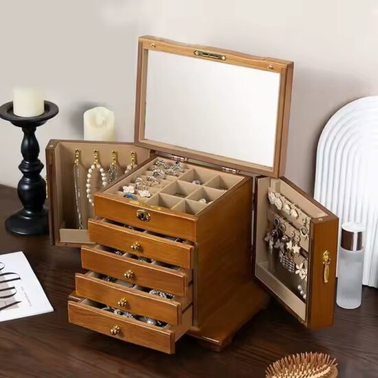 Custom luxury wooden jewelry boxes with velvet-lined interiors