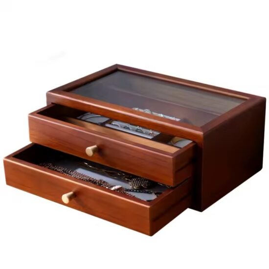 Luxury wooden jewelry storage box with velvet-lined compartments